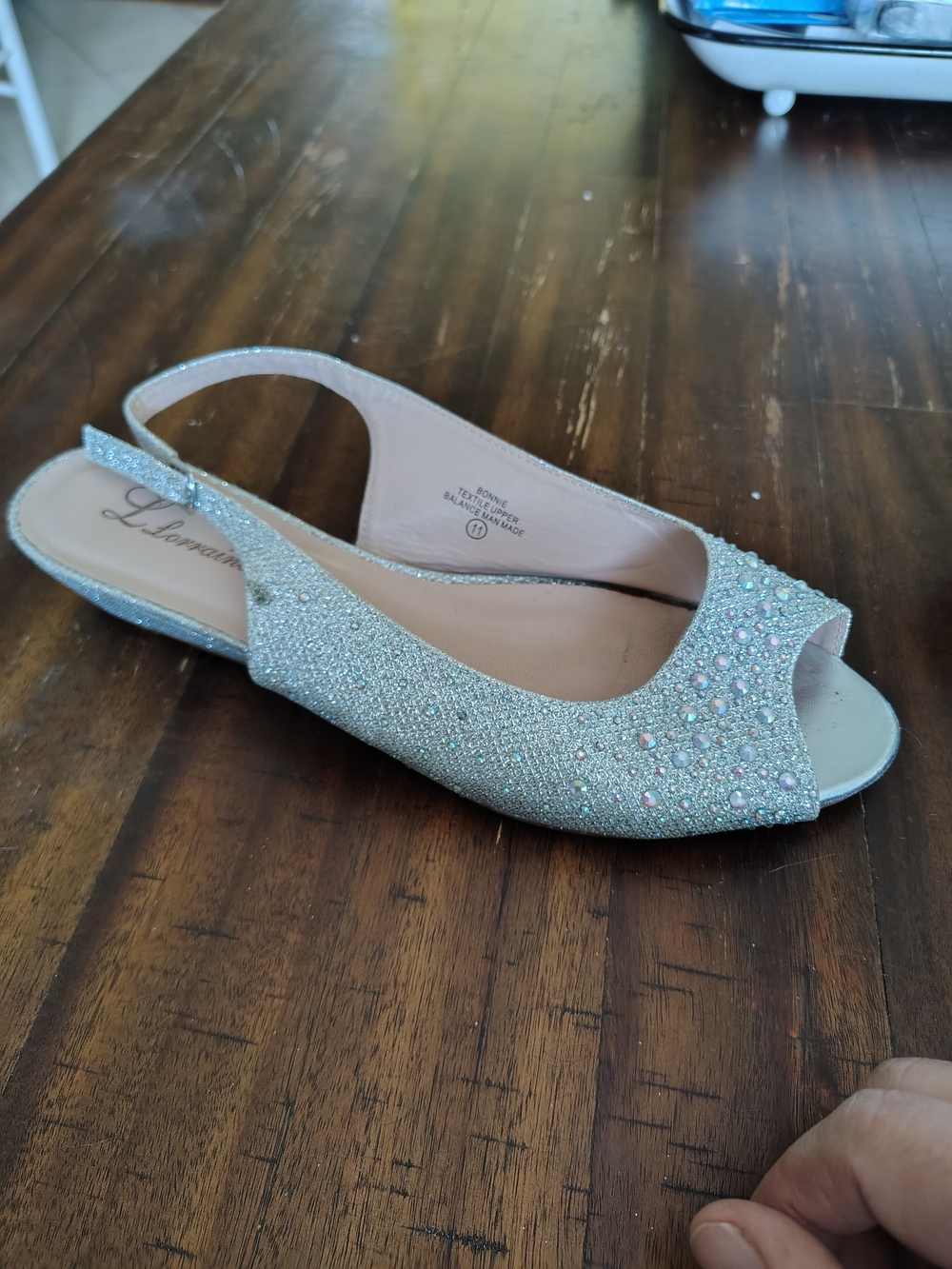 Glamorous Silver Jeweled Peep-Toe Slingback Flats